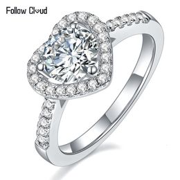 Wedding Rings Follow Cloud 1CT Heart Cut Diamond Halo 925 Sterling Silver Platinum Plated Band Promise Ring for Women 230804