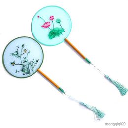 Chinese Style Products Retro Creative Dance Fan Portable Embroidery Flower Chinese Hand Fan Silk Fan Crafts With Tassels Wooden Handle Girl Gift R230804