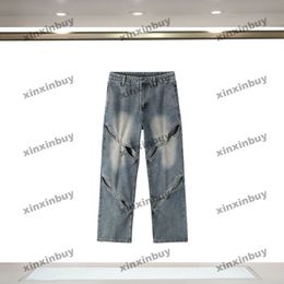 xinxinbuy Men women designer pant Paris Panelled destroyed Jacquard Spring summer Casual pants khaki Grey black XS-2XL