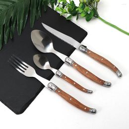 Dinnerware Sets 4pcs/Set Stainless Steel Steak Knifes Dinner Forks Set Rosewood Handle Restaurant Cutlery Bar Flatware