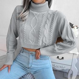 Women's Sweaters Fashion Twist Crop Knitted Sweater Pullover For Women Fall 2023 Solid Long Sleeve Turtleneck Cropped