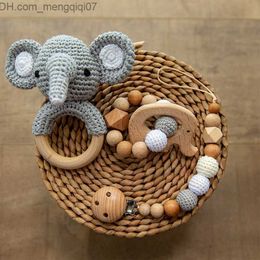 Pacifier Holders Clips# 3 pieces/set baby wood music ratchet elephant bell teeth bracelet pacifier clip gym game cart toy mobile stand toy Z230804