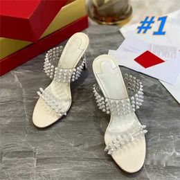 transparent diamond dress shoes shiny high-heeled sandals exquisite pointed sexy slippers summer Crystal Fairy heel size 34-41