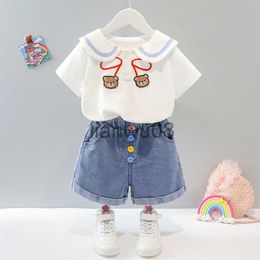 Clothing Sets Baby Girls Clothing Sets 2022 Summer Toddler Kids Clothes Infant Cartoon T Shirt Denim Shorts 2 Piece Suit Child Casual Outfits x0803