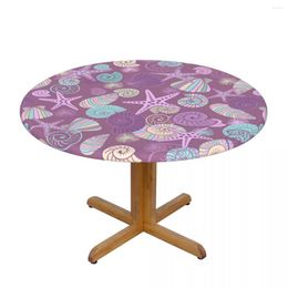 Table Cloth Round Cover Protector Polyester Tablecloth Starfishes And Seashells Pattern Fitted With Elastic Edged
