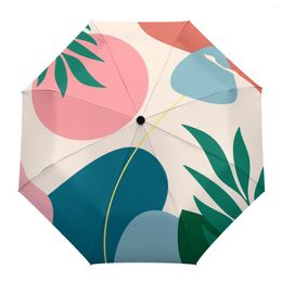 Umbrellas Tropical Plants Abstract Art Large Fully-automatic Parasol Umbrella Foldable Eight Strand For Adults Rain