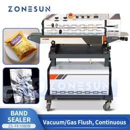 ZONESUN Horizontal Continuous Band Sealer Vacuum Sealing Machine Gas Flush Dry Ink Coding PE PP Aluminium Foil Bags ZS-FK1080B