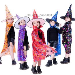 Theme Costume Masquerade Come Wizard cape with hat used for performing magic wands baby and children's Halloween Z230804