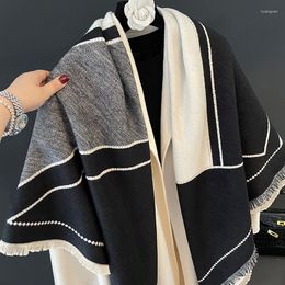 Scarves 2023 In Women Scarf Winter Square Cashmere Shawl Wraps Geometry Neckerchief Pashmina Blanket Female Foulard Bufandas