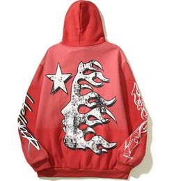 Men's Hoodies Sweatshirts Red Hellstar High Quality Plus Velvet Hellstar Printed Street Fashion Hip Hop Loose Sportswear Couple