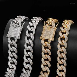 Chains MYFEIVO 15mm Hiphop Cuban Micro-inlaid Zircon Chain Necklace 3 Rows Of Full Drilling Copper Plated 18K Gold Jewellery Accessories