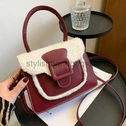 Westernised Lamb Hair Handheld Small Square for Women's 2020 Autumn and Winter New Korean Edition Simple Off Shoulder Diagonal Straddle Bagstylishhandbag