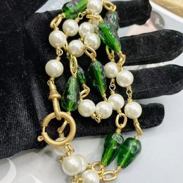 Chains Green Glazed 2023 Glass Pearl Necklace Elegant Bracelet Dual-use 70cm