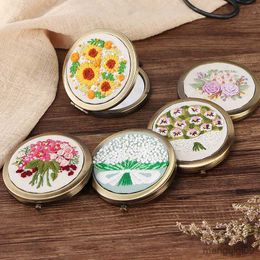 Chinese Style Products DIY Flower Embroidery Mirror kits Flowers Needlework Set Handmade Folding Makeup Mirror Swing Art Craft Gift Home Decor R230804