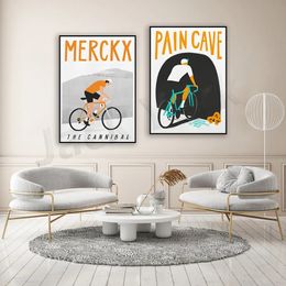 Sports Bike Cycling Posters Vintage Tour Landscape Canvas Painting Cave Cycling Wall Art Print Pictures Room Home Boys Room Decor w06
