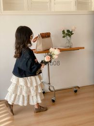 Clothing Sets Children Clothing Korean Style Kids Clothes 2023 Spring Girls Sweet Style Fashionable Little Girl Denim Coat Suspender Dress Set x0803