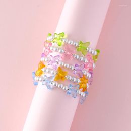 Strand 5Pcs/set Colourful Butterfly Shaped Charm Bead Elastic Bracelet For Girls Daughter Friendship Gift