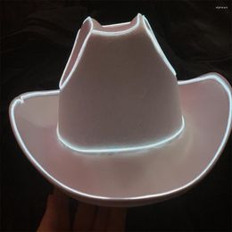 Berets Cowgirl Hat Luminous Led Western Cowboy For Bachelorette Party Country Wedding Glow In The Bridal Bride Halloween
