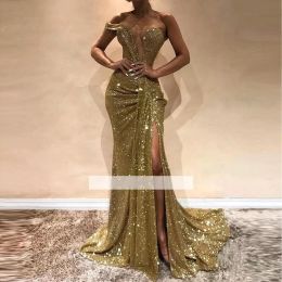 Sexy Gold Chic Z H Mermaid Prom Dresses See Through Sweetheart Split Side High Backless Evening Pageant Gowns BC Igh