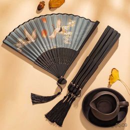 Chinese Style Products Chinese style 7-inch folding fan ancient fan embroidery tassel ancient male Hanfu hand-held props dance fan R230804