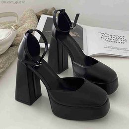 Dress Shoes Mary Jane Shoes Women's Spring and Autumn 2023 Thick High Heels High Waterproof Platform Hollow Luxury Brand Women's Shoe Pump Z230804