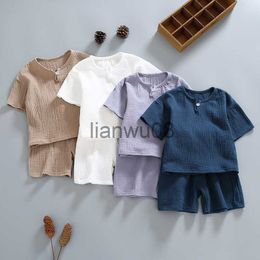 Clothing Sets Summer Clothing Sets Organic Double Gauze Cotton Home Wear Kids Clothes Suit Summer Kids Pyjama Short Sleeve Shorts Suit White x0803