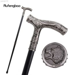 Trekking Poles Silver Roaring Bear Head Flower Totem Relief Walking Cane Fashion Walking Stick Gentleman Crosier Knob Walking Stick 93cm HKD230804