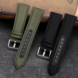 Watch Bands Canvas And Leather Watchband 20MM 22MM Black Green Mens Military Strap Handmade Bracelet 230803