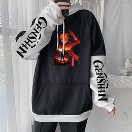 Men's Hoodies Harajuku Adventure Games Genshin Impact Men Women Winter Funny Tartaglia Manga Red Print Fashion Patchwork Sweatshirts