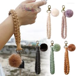 Keychains Women Hair Ball Braided Keyring Charms Boho Handmade Woven For Car Key Purse Bag Accessories Wristlet Lanyard