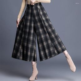 Women's Pants 2023 Spring High Waist Plaid Wide Leg Plus Size All-match Loose Nine Trousers Vintage Fashion Casual Clothes For Women