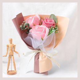 Decorative Flowers Mini Dried Flower Wedding Birthday Soap Fake Rose Bouquet Present Happy Mother Day Gifts Bridal Shower Simulation