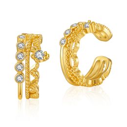 luxury earrings Real gold electroplated metal texture without ear holes Earbone clip with zircon exquisite small letter C-shaped design Earclip