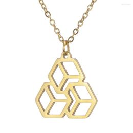 Pendant Necklaces Unique Stainless Steel Geometrical Hollow Out Pattern And Gold Colour Cube Unisex Necklace Jewellery