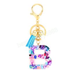 New Tassel English Letter Keychains Resin Acrylic Alphabet Keyring Cute Key Chains Rings Women Car Bag Pendent Charm Jewellery