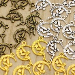 Charms 20PCS Fairy Moon Metal For Bracelet Necklace Jewelry Pendants Handmade Material DIY Accessories 15mm 25mm