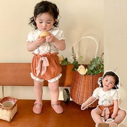 Clothing Sets 0-3Y Baby Girls Outfit Flower Blouse Tops Ruffles Bow Short Pants Infant Costume For Girl Clothes