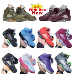 2024 Sail 5s Olive 5 Burgundy Basketball Shoes Midnight Navy Colorways Vivid Sulphur Wolf Grey With Box Men Women Frozen Moments Sports Shoe Fird Red Black Metallic