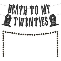 Banner Flags Black Glitter Death To My Twenties Banner 30th Birthday Decorations for Women Men Circle Dot Garland for Funeral 30th Birthday 230804