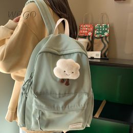 Backpacks Waterproof Nylon Women School backpack Large Solid Colour Girls Travel Bag College Schoolbag Female Laptop Back Pack Mochilas 230803