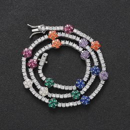Pendant Necklaces 2 5mm Colourful Flowers CZ Tennis Chain Women Necklace Brass Cubic Zircon Chains Party Gift BC131 230804