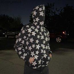 Men's Hoodies Sweatshirts Vintage Star Pattern Hoodie Women's Fairy Grunge Long Sleeve Zipper Jacket Y2K Harajuku Oversized Sweatshirt Street Clothing Z230804