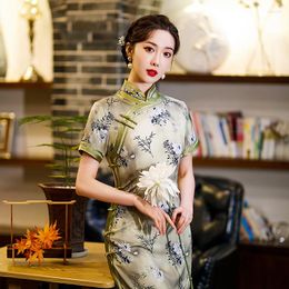 Ethnic Clothing 2023 Summer Women's Dress Temperament Chinese Style Cheongsam Stand Collar Fashion Short-sleeved Traditional Qipao Wedding