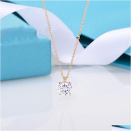 Bracelet Necklace T Home Four Claw Simation Diamond Female 18K Rose Gold Simple Fashion Mosan Pendant Collar Drop Delivery Jewelry S Dhlwj