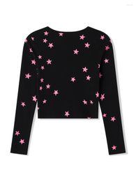 Women's T Shirts Women S Y2K Star Print Long Sleeve Crop Top Crew Neck Slim Fit Blouse Spring Fall Casual Streetwear