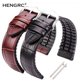 Watch Bands Genuine Leather Watchband Men Women Rubber Silicone Waterproof Breathable Band Strap Buckle Clock Accessories 18 20 22mm 230803