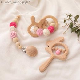 Pacifier Holders Clips# 3 pieces/set of wooden teeth baby pacifier chains children's mouse toys and bracelets food grade wooden teeth gifts BPA free Z230804