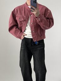 Mens Jackets Autumn Korean style unique standing collar denim jackets men casual loose short section coat MXXL 230804