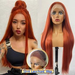 Human Hair Capless Wigs Sivir Synthetic Wigs For Women Lace Front Free Parting Orange Long Silk Straight Hair CosplayDailyParty High Temperature Fibre x0802