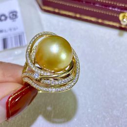 Cluster Rings MeiBaPJ 11-12mm Golden Natural Freshwater Pearl Fashion Big Ring Real 925 Sterling Silver Fine Wedding Jewelry For Women